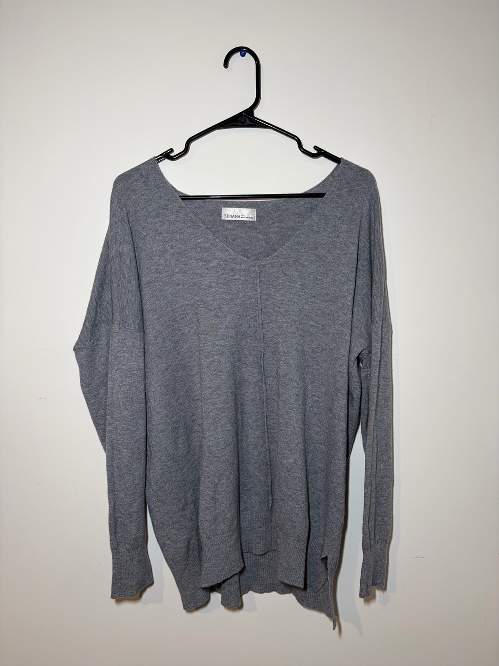 Zenana Outfitters Soft Gray V-Neck Knit Pullover